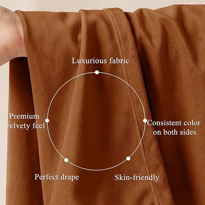 StangH Velvet Curtains 96 inches Long - Burnt Orange Holiday Home Decor Back Tab Blackout Privacy Assured Window Covering for Living Room Sliding Door, W52 x L96, 2 Panels