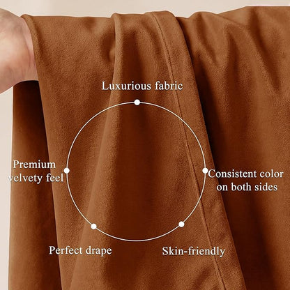 StangH Velvet Curtains 96 inches Long - Burnt Orange Holiday Home Decor Back Tab Blackout Privacy Assured Window Covering for Living Room Sliding Door, W52 x L96, 2 Panels