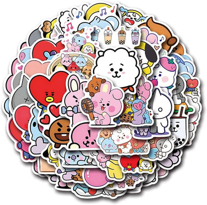 55pcs Cartoon BT21 Stickers for Water Bottle,Vinyl Waterproof BT21 Stickers for Laptop,Bumper,Skateboard,Water Bottles,Computer,Phone,Sticker for Kids Teens Adult