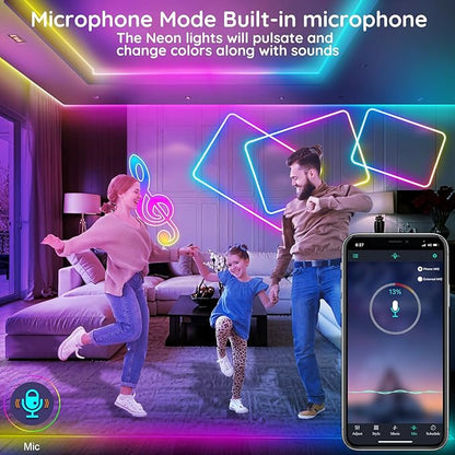 FBZ 200Ft Led Rope Lights, Flexible Neon Lights Control with App/Remote, Multiple Modes, IP65 Outdoor RGB Waterproof, Music Sync Gaming Light Strip for Bedroom Decor (32.8FT)