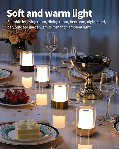 LED 4" inch Touch Night Light for Nursery Baby Kids Set of 2 (Chrome), Small Outdoor Waterproof Lamp for Bathroom Camping, Rechargeable Cordless Table Lamp for Bar Bedside Restaurant Gifts