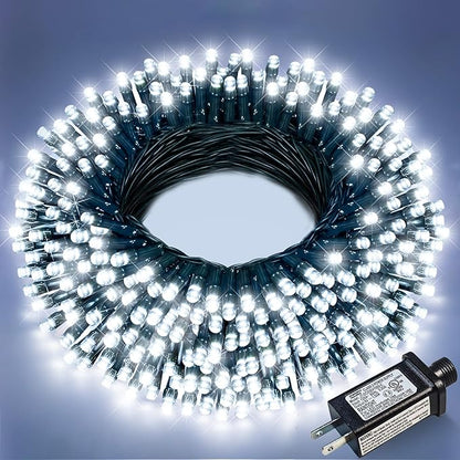 White Christmas Lights Outdoor, 66FT 200 LED String Lights for Outside Waterproof with 8 Modes, Plug in Connectable Christmas Tree Lights Indoor House Patio Garden Party Wedding Decorations