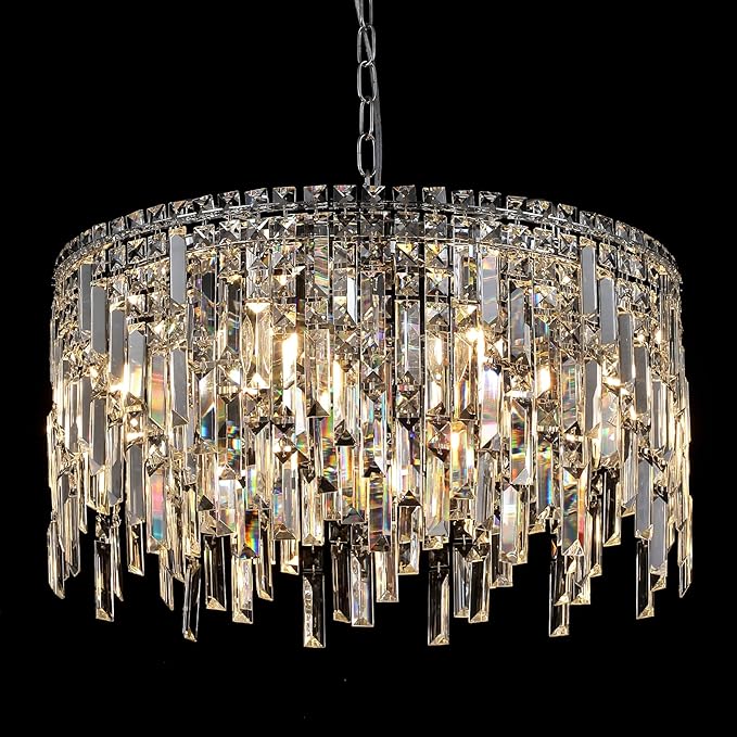 A AXILIXI Crystal Chandelier, 24" Modern Round Chandelier for Dining Room, K9 Large 8-Light Crystal Pendant Fixtures Raindrop Luxury Pendant Ceiling Light Chrome for Entryway Foyer Staircase