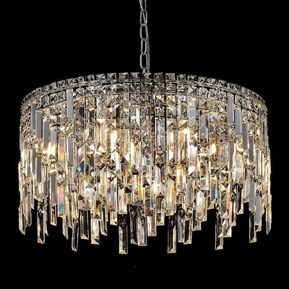 A AXILIXI Crystal Chandelier, 24" Modern Round Chandelier for Dining Room, K9 Large 8-Light Crystal Pendant Fixtures Raindrop Luxury Pendant Ceiling Light Chrome for Entryway Foyer Staircase