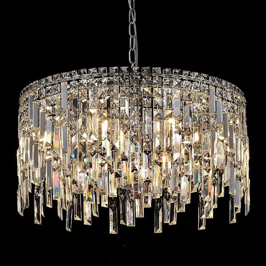 A AXILIXI Crystal Chandelier, 24" Modern Round Chandelier for Dining Room, K9 Large 8-Light Crystal Pendant Fixtures Raindrop Luxury Pendant Ceiling Light Chrome for Entryway Foyer Staircase