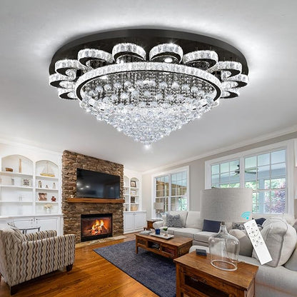 HAIXIANG Modern Chandelier Living Room Light Large Luxury Chandeliers for High Ceiling Foyer Entryway Lights Dimmable 110W LEDs Crystal Black Lighting Fixtures
