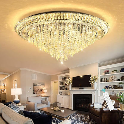Modern LED Crystal Chandelier for Living Room Dimmable Large Ceiling Light Fixture Round Raindrop Chandeliers for Dining Room Entryway Bedroom Foyer Black