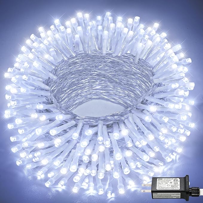100FT 300 LED Outdoor String Lights, Connectable Christmas Lights Indoor Waterproof with 8 Modes, Plug in Twinkle Fairy Lights Clear Wire for Bedroom Home Wedding Patio Decorations, White