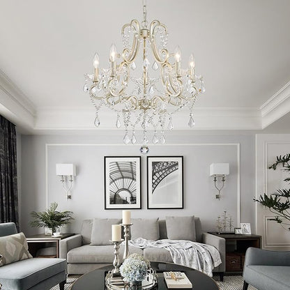 Crystal Chandelier, Nickel Crystal Lighting,5-Light Modern Chandelier for Living Room Kitchen Island Entryway Bedroom