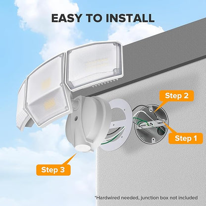 LUTEC 80W 9000LM Flood Lights Outdoor, Hardwired Switch Controlled LED Security Lights with 4 Heads, IP65 Waterproof, 5000K Daylight for Garage, Yard, Patio (White)