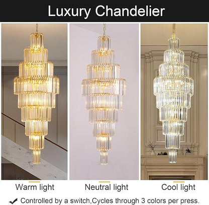 Luxury Modern Gold 9-Tier Crystal Chandelier for High Ceiling Foyer Staircase Large Entryway Light Fixture Dia23.7 20 Lights
