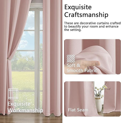 Simplebrand Blush Curtains for Bedroom 63 Inch Length 2 Panels Set, Room Darkening Thermal Insulated Energy Saving Curtains for Nursery, Grommet Solid Soft Window Treatment Drapes, W40 x L63