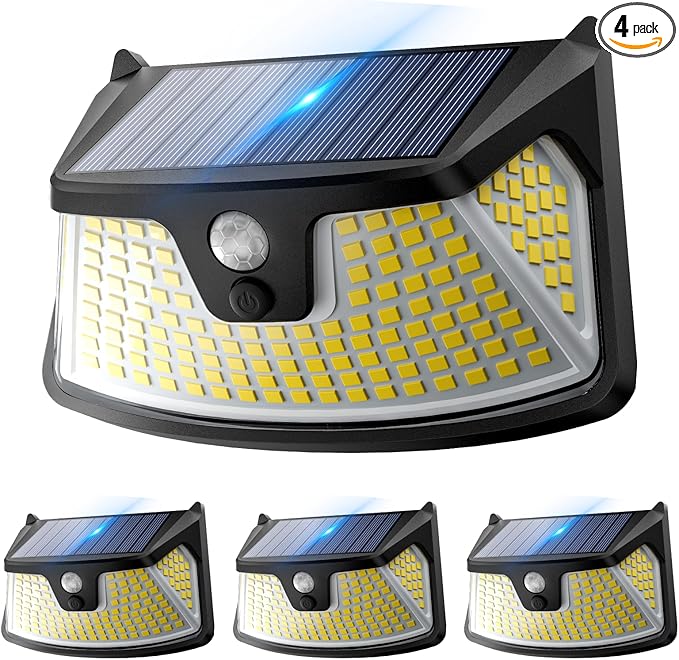 BUCASA 152LED Solar Motion Light Outdoor 850LM Super Bright 3-Mode Motion Sensor Lights Outdoor IP65 Waterproof 270° Wide Security Light Solar Powered Flood Lamp for Garden Wall Fence Garage（4 Pack）
