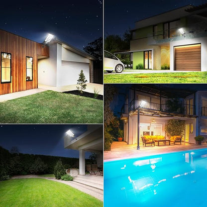 LANGY Solar Street Lights Outdoor 4 Pack, 30000LM 6500K Motion Sensor Dusk to Dawn, IP66 Waterproof LED Flood Security Lights with Remote Control for Parking Lot, Driveway, Garden, Yard