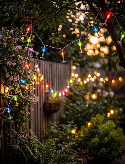 LED Cocktail Glass String Lights, 8.5Ft Tropical Beach Themed Margarita Drink String Lights Plug in with 10 Multicolor Cup, Summer Hawaiian Lights for Camping Tent Holiday Party Garden Outdoor Decor