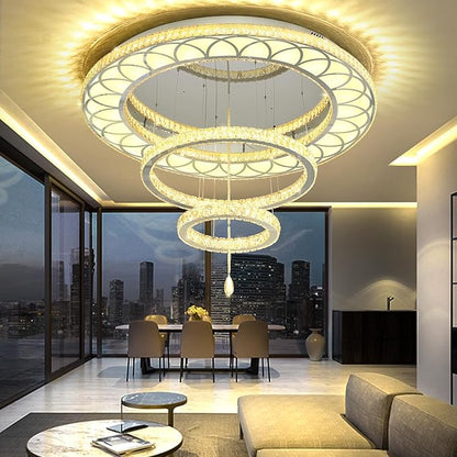 Flashing God Dia 48" Large Crystal Chandelier Modern Silver Chandeliers LED Dimmable Flush Mount Chandelier Crystal Ceiling Light for Living Room Bedroom Foyer