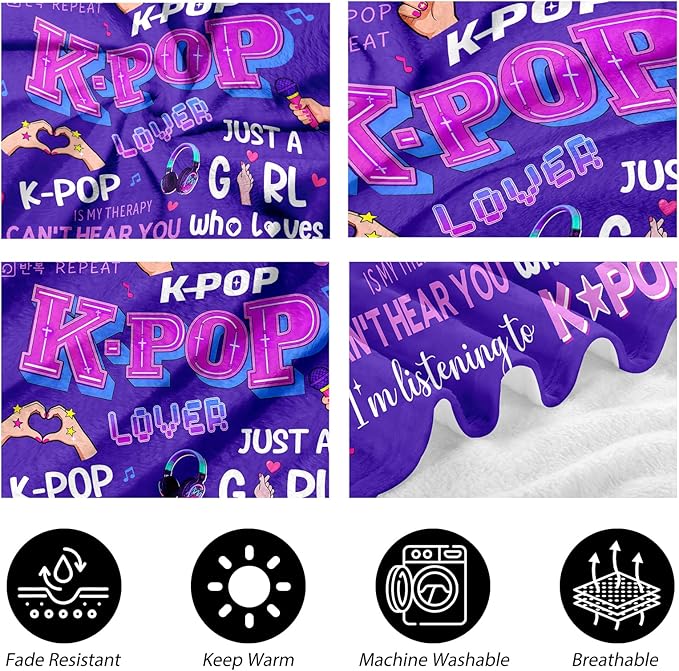 Kpop Gifts Blanket for Teen Girls - K Pop Gifts for Teen Girls Women K-Pop Fans Music Lovers, Kpop Merch Stuff, Graduation Christmas Birthday Gifts for BFF Girl Women, K-pop Blanket 60''x50''