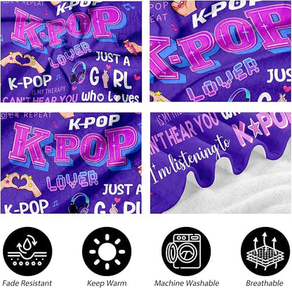Kpop Gifts Blanket for Teen Girls - K Pop Gifts for Teen Girls Women K-Pop Fans Music Lovers, Kpop Merch Stuff, Graduation Christmas Birthday Gifts for BFF Girl Women, K-pop Blanket 60''x50''