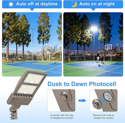 400W LED Parking Lot Light with Photocell 60000LM ETL Listed LED Shoebox Pole Lights 5000K IP65 Waterproof 277-480VAC Input Outdoor Commercial Area Lighting with Slip Fitter