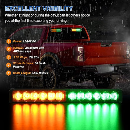 Nilight 24LED Emergency Strobe Traffic Advisor Light Bar 2 in 1 Amber Green Dash Warning Safety Flashing Lights Front/Rear Windshield Construction Lights for Trucks Cars Plow Police Vehicles
