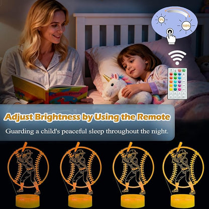 Baseball Gifts for Girls, Baseball Night Light, 3D Illusion Lamp with 16 Colors Changing, Timer, 4 Flash Modes and Dimmable, Accessories Stuff for Room Decoration, Kids Girls Holiday Xmas Gifts