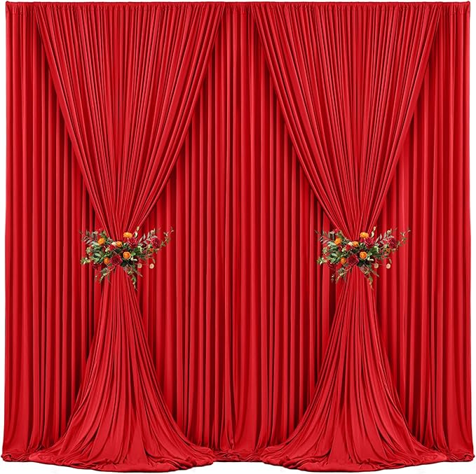 8 Panels Red Backdrop Curtains for Wedding Party Wrinkle Free Backdrops Curtain Drapes Fabric Decorations Photo Back Drop Cloth for Baby Shower Photography Stage Reception 40ft(W) x 12ft(H)