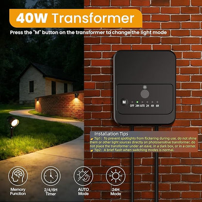 Landscape Lighting Kit, Low Voltage Landscape Lights with Dusk to Dawn Transformer 33FT Wire, Waterproof Outdoor Landscape Lights 3000K 12-24V, Outdoor Spotlight for Yard House 4Pack