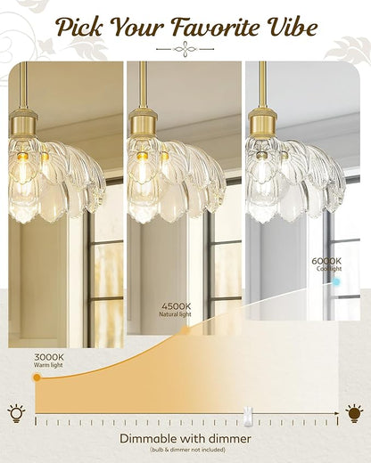 FEMILA 10.4" Gold Pendant Light, Vintage Pendant Lighting with Flower Glass, Pendant Light for Kitchen Island Bedroom Hotel Living Room, 4FJX82MIL BG