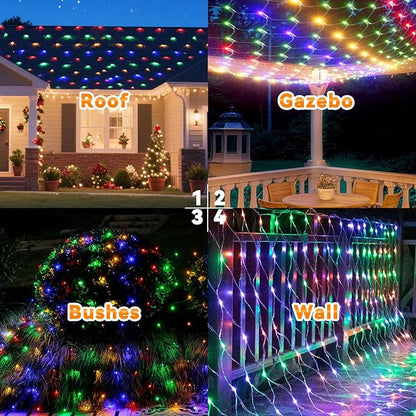 LitHome 610 LED 34.5ft x 5ft Outdoor Christmas Net Lights,Connectable Mesh Lights with 8 Modes,Waterproof Plug in Net Lights for Bushes, Garden, Backyard, Holiday, Christmas(Multicolor)