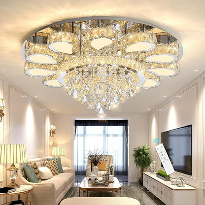 HAIXIANG Chandelier for Living Room Dining Room Modern LED Light Chandeliers Fixtures Remote Dimmbale Lighting Silver Crystal Lights