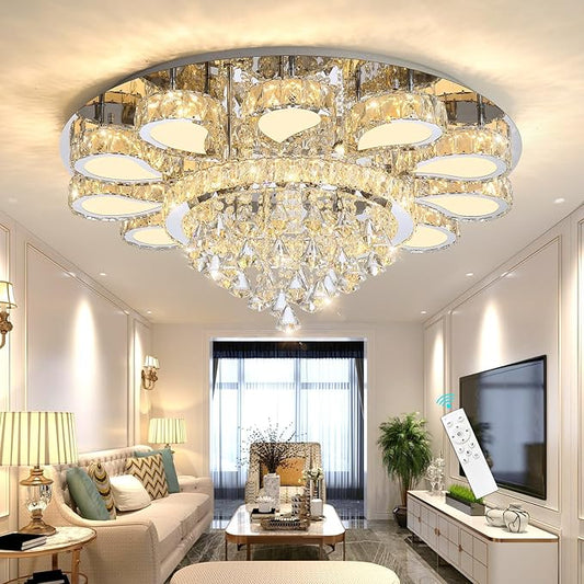 HAIXIANG Chandelier for Living Room Dining Room Modern LED Light Chandeliers Fixtures Remote Dimmbale Lighting Silver Crystal Lights