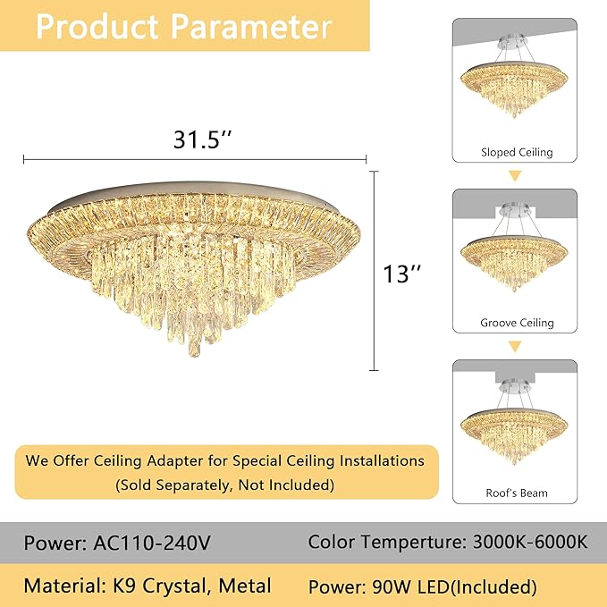Modern Silver Crystal Chandelier LED Ceiling Light Fixture Raindrop Chandeliers Dimmable Lighting for Living Room Dining Room Entryway Bedroom