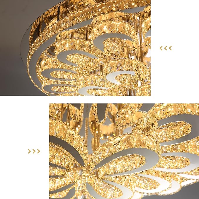 47'' Modern Crystal Chandeliers for Living Room Large Chandelier Ceiling Light Fixture LED Dimmable with Remote Flush Mount Lighting for Dining Room Bedroom Silver