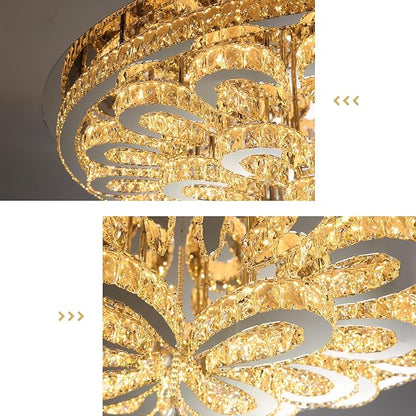 47'' Modern Crystal Chandeliers for Living Room Large Chandelier Ceiling Light Fixture LED Dimmable with Remote Flush Mount Lighting for Dining Room Bedroom Silver