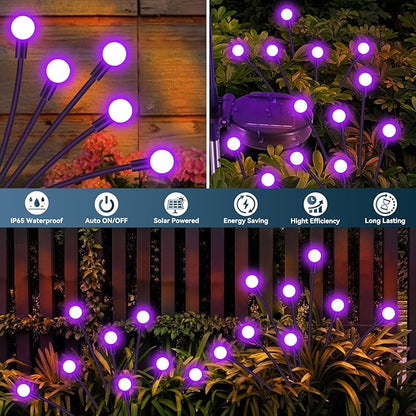 Slyuexu Solar Garden Lights Outdoor Waterproof, 2 Pack 16 LED Swaying Firefly Lights Outdoor Decor Light for Pathway Party Christmas Decoration, Unique Gifts for Women, Purple