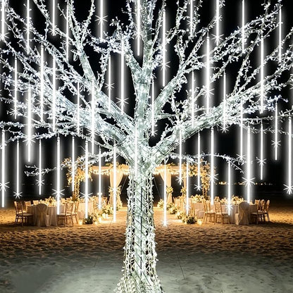 EAGWELL Christmas Lights Outdoor 16 Inch 20 Tubes Meteor Shower Rain Light, Waterproof Falling Icicle String Lighting for Xmas Tree Yard House Decor,Shine White