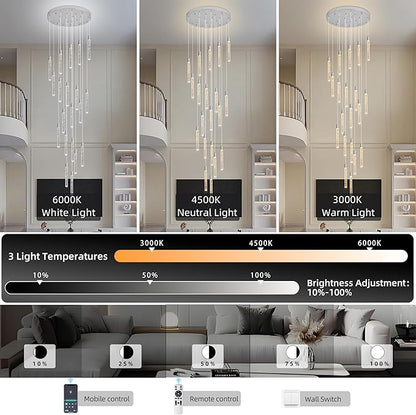 20-Lights Bubble Chandelier for Entryway High Ceiling-157 Height Adjustable Crystal Chandelier,3 Color Temperature Dimmable LED Pendant Light Fixture for Foyer Living Room Staircase,Chrome