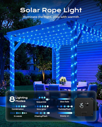 Brightown 2 Pack Solar Rope Lights, Total 78FT 200LED Blue Solar String Lights Outdoor, IP65 Waterproof Solar Powered Fairy Lights with 8 Lighting Modes for Yard Garden Patio Tree Decoration