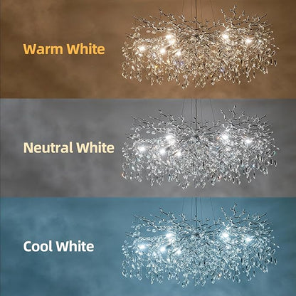 Modern Tree Branch Crystal Chandelier 40" Sliver Luxury Large Pendant Lighting 15-Light Contemporary K9 Crystal Chandeliers for Dining Room Kitchen Living Room Foyer Entryway (Sliver, D40"-Round)