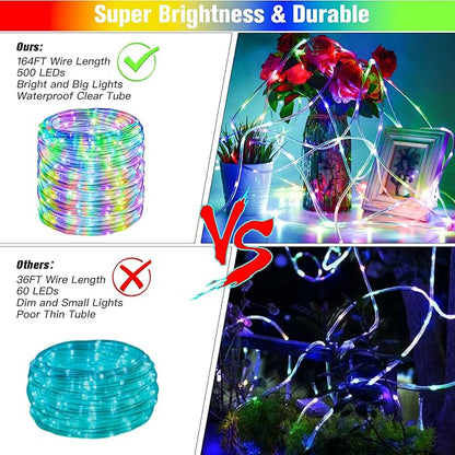 Nazuwke 164Ft Rope Lights Outdoor, 500 LEDs 18 Colors Changing String Lights Plug in with Remote, IP68 Waterproof Twinkle Fairy Light Rope Lighting Indoor for Bedroom Patio Christmas Halloween Decor