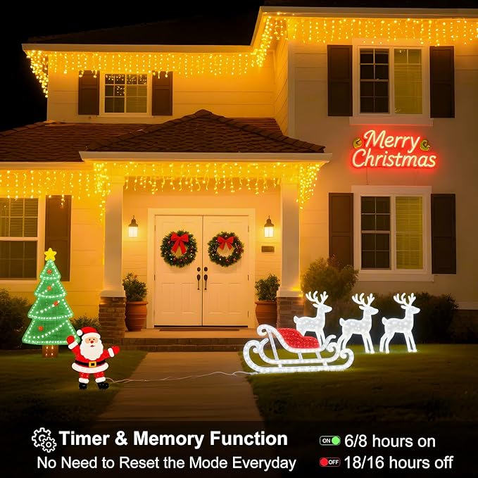 LED Icicle Lights for Outdoor Christmas Decorations,78.7Ft 800 LEDs Christmas Fairy Light with Timer&Memory Function,8 Lighting Modes,Plug in hanging Curtain Lights for Xmas Party Wedding(Warm White)
