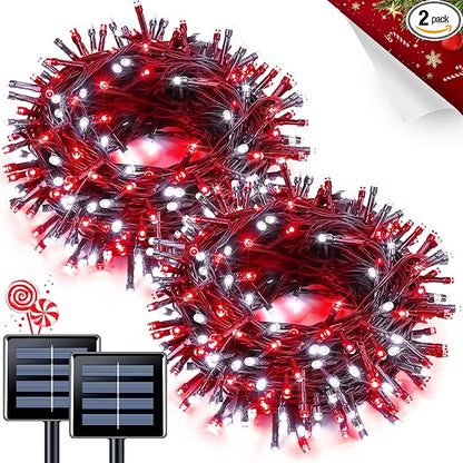 JMEXSUSS 2 Pack Solar String Lights Outdoor Waterproof, Total 66 FT 200 LED Solar Christmas Lights Outdoor, Twinkle Light for Christmas Tree Outside Garden Yard Xmas Decor, Red and White