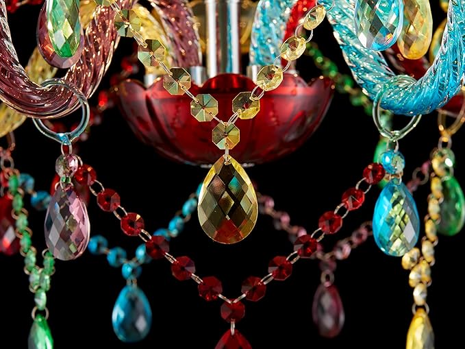 5-Lights Children Chandeliers, Modern Candy Design, Colorful Crystal Chandeliers for Bedroom, Dining Room, D22.8'' × H33.5'', Adjustable Height (33.5"~70.9"), Youth Color & Chrome Finish Frame