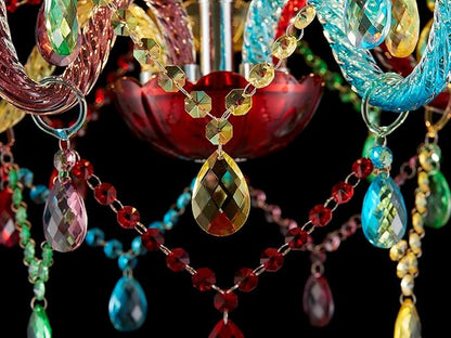 5-Lights Children Chandeliers, Modern Candy Design, Colorful Crystal Chandeliers for Bedroom, Dining Room, D22.8'' × H33.5'', Adjustable Height (33.5"~70.9"), Youth Color & Chrome Finish Frame