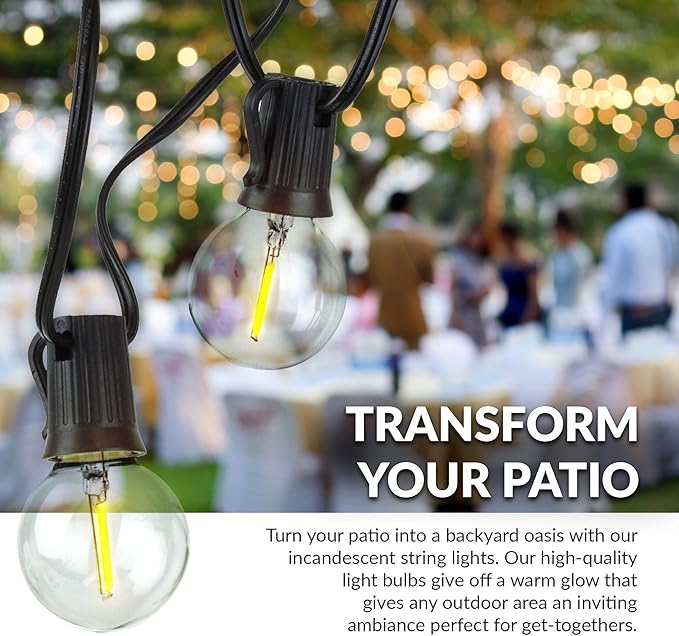 Newhouse Lighting PSTRINGLED50 Foot, 50 Socket Indoor/Outdoor String 55 LED Globe G40 (5 Free Bulbs Included), Wedding Lights, Decorations for Patios, Porches, Backyards, Decks, Bistros, 50ft