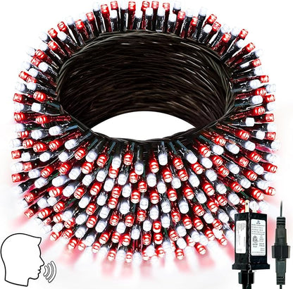 Voice Controlled Smart Christmas String Lights, 75.8ft 200 LED Extendable Fairy Lights with 7 Voice Commands, 12 Modes & Timer, Waterproof Christmas Decorations for Party Tree Garden (Red and White)