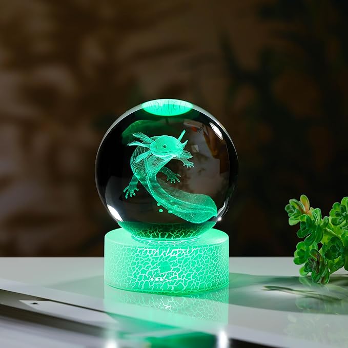 3D Axolotl Gifts for Women Crystals Ball - Axolotl Figurines Decor Glass Animals Figurine Axolotl Stuff for Room Birthday for Best Friend Lovers Keepsake Paperweight