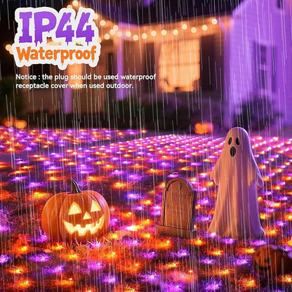Halloween Net Lights Outdoor Decoration, 14.8x4.9 ft 300LED Orange Purple Halloween Lights 8 Modes Connectable Twinkle Fairy Mesh Light for Bushes Tree Party Yard Garden Decoration