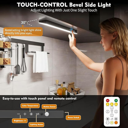 12inch 5Pack Touch Control Under Cabinet Lighting, 160LED Super Bright, 4000mAh Long-Lasting, Magnetic Rechargeable Motion Sensor Under Counter Lights for Kitchen, Closet, Remote, Dimmable, 3CCT丨Black