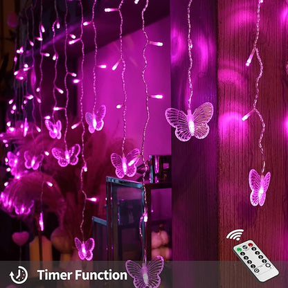 YOLIGHT Butterfly Curtain Lights, Pink Fairy Lights with Remote Timer, 8 Modes Twinkle LED for Girls' Room Dorm Garden Window Party Wedding Christmas Decor (Neon Pink), 13ft